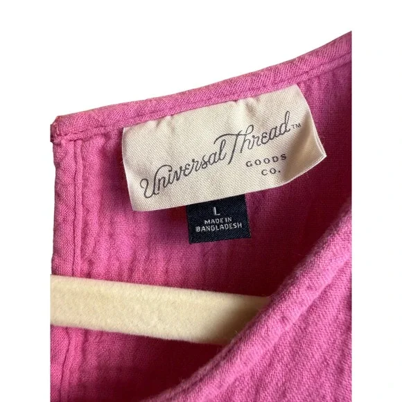 Pink Cotton Gauze Tiered Babydoll Mini Dress Size L | Universal Thread Coastal - Picture 4 of 8